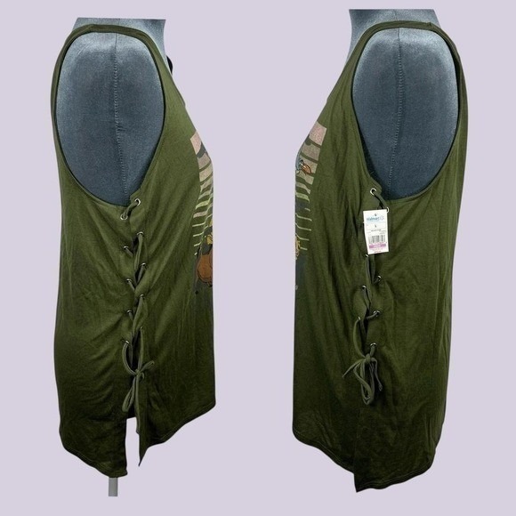 Disney The Lion King Green Tank Top Juniors Large Front Graphic Lace-Up Side NEW - Picture 5 of 7